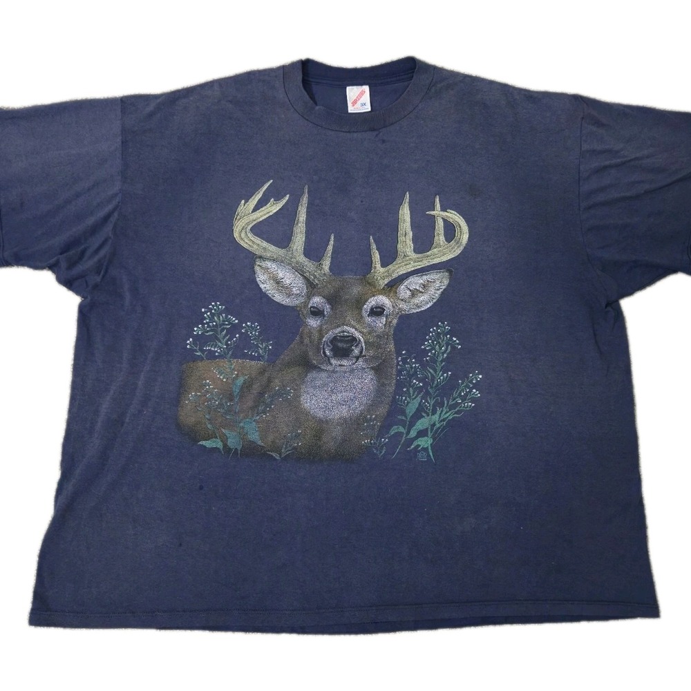 Vintage Deer Nature T Shirt Mens 3X 90s Scenery Jerzees 1992 Blue